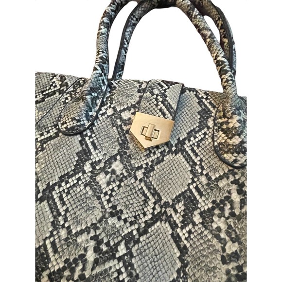 Python Tote Black Gray White Purse Handbag Snakeskin - Picture 3 of 8